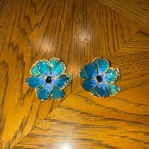 Blue and Gold Flower Earrings